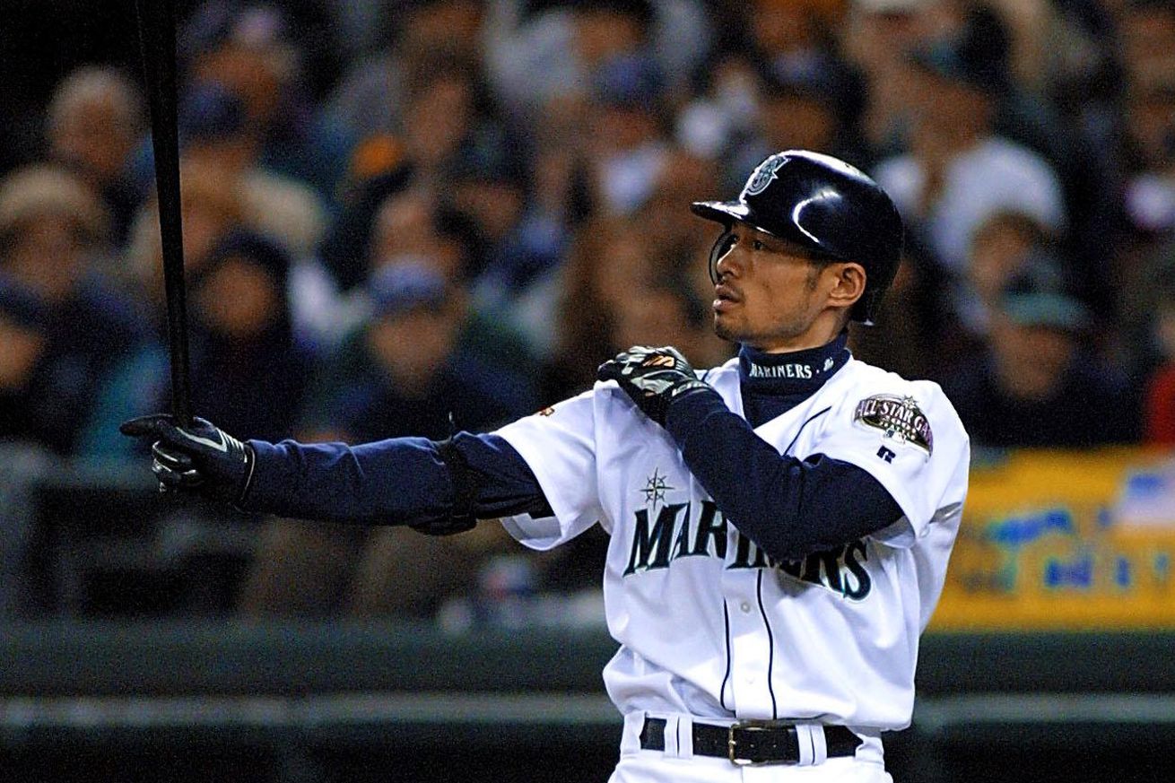 Ichiro Suzuki of the Seattle Mariners stands in th